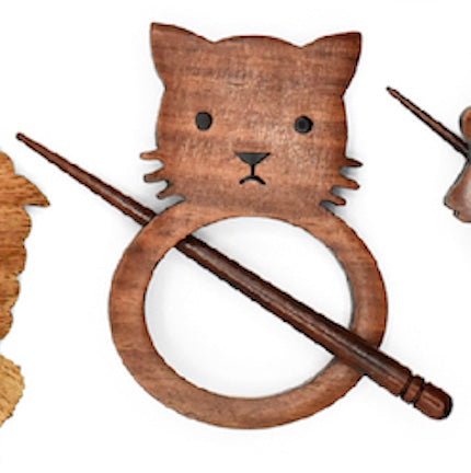 LYKKE LYKKE Handcrafted Wood Shawl Pin -Rosewood Cat | Accessories at Michigan Fine Yarns