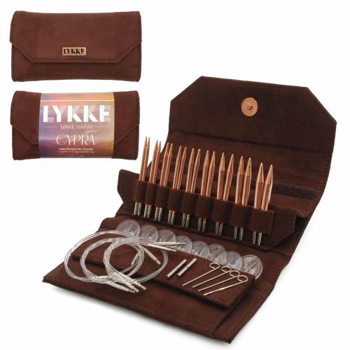 LYKKE Cypra 3.5" Interchangeable Circular Needle Set - Brown Vegan Suede | Knitting Needles at Michigan Fine Yarns