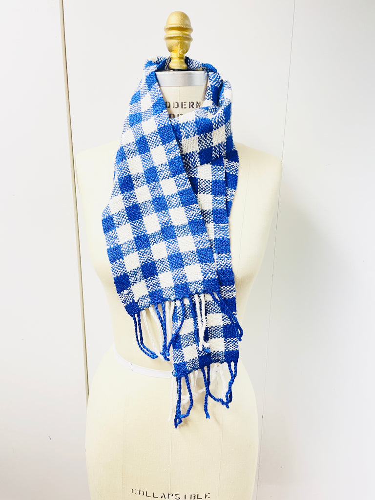 Michigan Fine Yarns Store Sample Sale: Adult Neckwear -Blue and White Handwoven Scarf 35354154 | at Michigan Fine Yarns