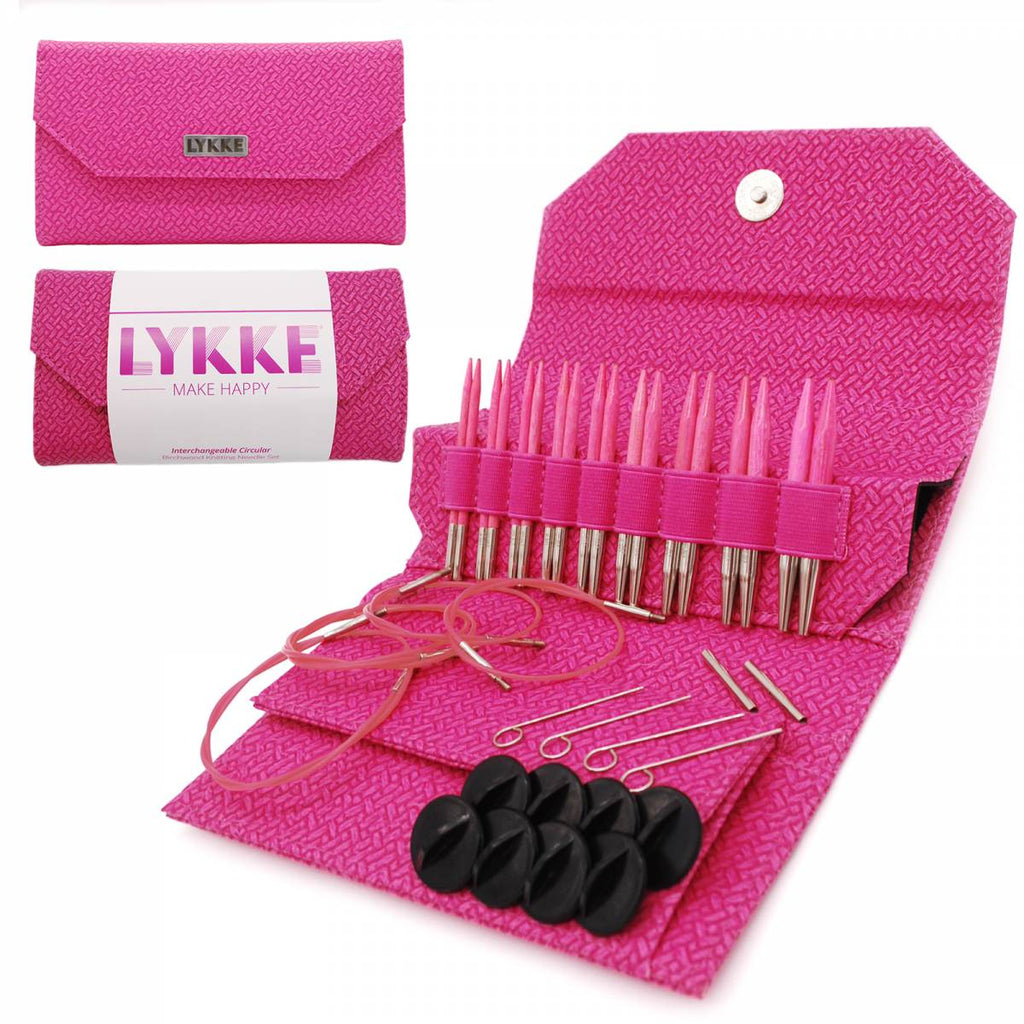 LYKKE LYKKE Blush 3.5" Interchangeable Circular Needle Set -Magenta Basketweave Effect 841275167223 | Knitting Needles at Michigan Fine Yarns