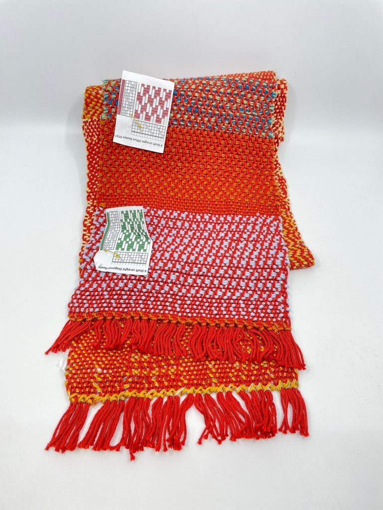 Michigan Fine Yarns Store Sample Sale: Handwoven Stitch Sampler with Labels -Red Yellow Orange Blue 70"+ 32019754 | at Michigan Fine Yarns
